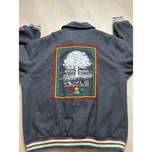 LRG Roots People Varsity Jacket XL Grey Wool Blend Snap Button As Is Read
